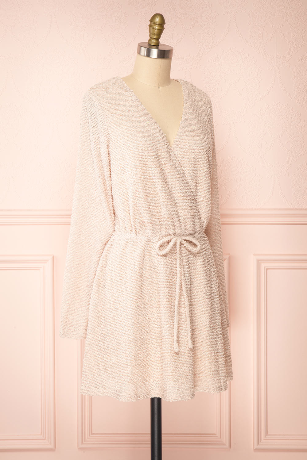 Albana Beige Long Sleeve Faux Wrap 